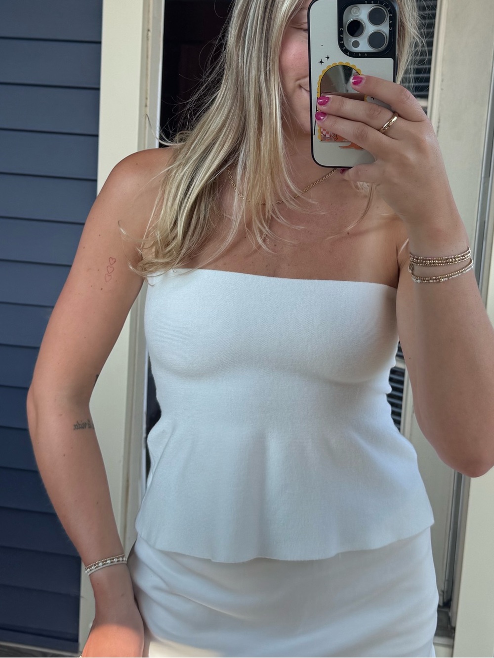 White Strapless Peplum Top